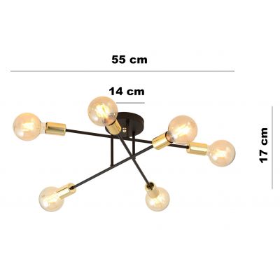 Emibig plafon Veken 6B 6xE27 czarno/złoty 1175/6B (1175/6B)