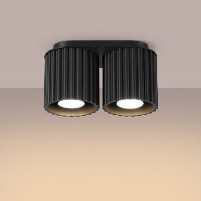 Plafon podwójny ryflowany AURA GU10 czarny  SL.1785 SOLLUX  (SL.1785)
