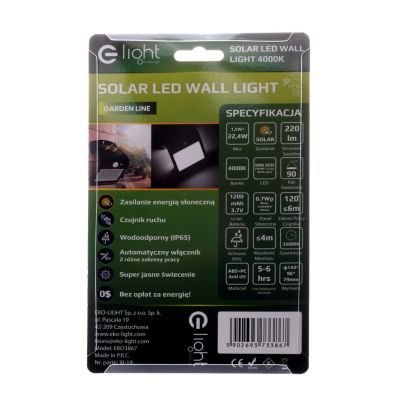 Kinkiet solarny LED 1,5W IP65 BUTTERFY EKO-LIGHT (EKO3867)