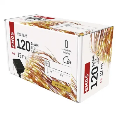 Lmpki świąteczne 120 LED nano łezki z panelem solarnym, miedź, 12 m, IP44, ciepła biel, timer D3ZW01 EMOS (D3ZW01)