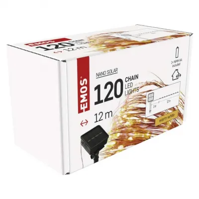 Lmpki świąteczne 120 LED nano łezki z panelem solarnym, miedź, 12 m, IP44, ciepła biel, timer D3ZW01 EMOS (D3ZW01)