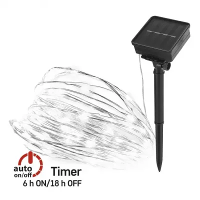 Lampki świąteczne 120 LED nano łezki z panelem solarnym, miedź, 12 m, IP44, zimna biel, timer EMOS (D3ZC01)