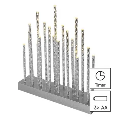 Świąteczny świecznik srebrny 19 LED 28 cm 3x AA ciepła biel IP20 timer EMOS (DCAW02)