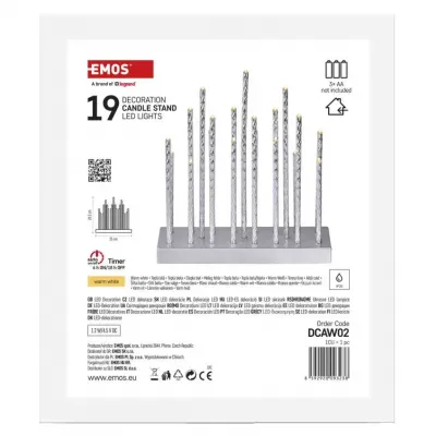 Świąteczny świecznik srebrny 19 LED 28 cm 3x AA ciepła biel IP20 timer EMOS (DCAW02)