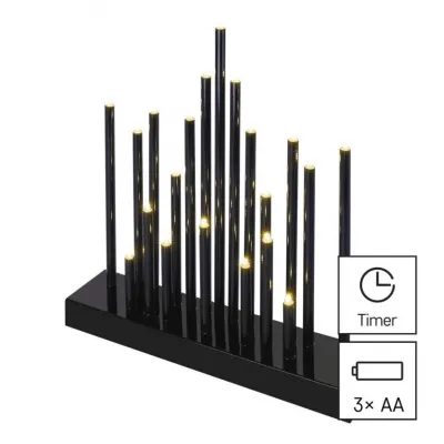 Świecznik świateczny czarny 20 LED 27 cm 3x AA ciepła biel IP20 timer EMOS (DCAW04)