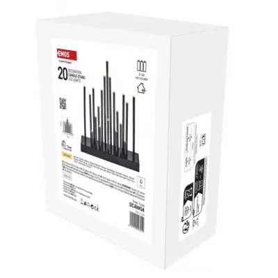 Świecznik świateczny czarny 20 LED 27 cm 3x AA ciepła biel IP20 timer EMOS (DCAW04)