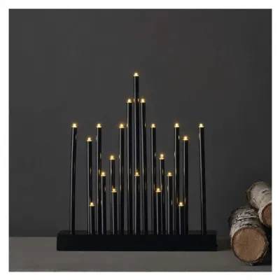 Świecznik świateczny czarny 20 LED 27 cm 3x AA ciepła biel IP20 timer EMOS (DCAW04)