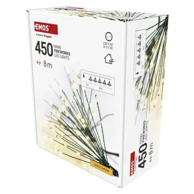 Lampki świąteczne nano łezki frędzle 450 LED 8 m ciepła biel IP20 timer EMOS (D3AW11)
