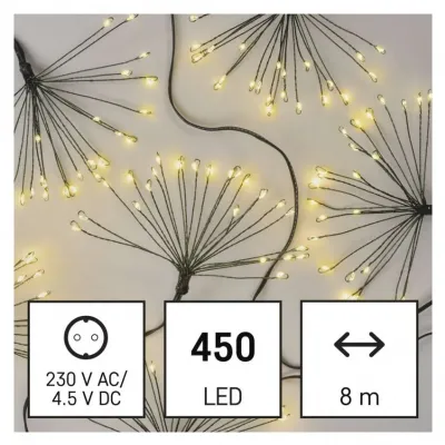 Lampki świąteczne nano łezki frędzle 450 LED 8 m ciepła biel IP20 timer EMOS (D3AW11)