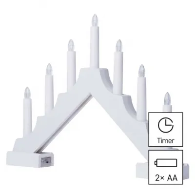 Świecznik świateczny biały drewniany 7 LED 29 cm 2x AA ciepła biel IP20 timer EMOS (DCAW12)