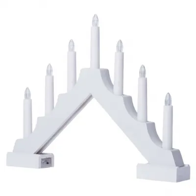Świecznik świateczny biały drewniany 7 LED 29 cm 2x AA ciepła biel IP20 timer EMOS (DCAW12)