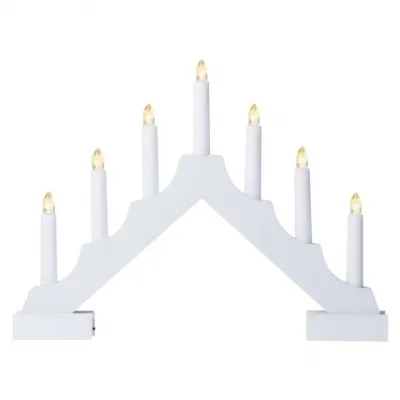 Świecznik świateczny biały drewniany 7 LED 29 cm 2x AA ciepła biel IP20 timer EMOS (DCAW12)