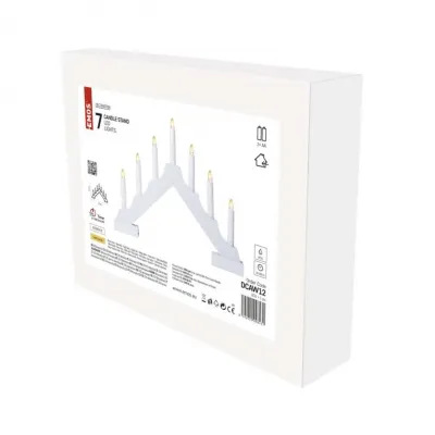 Świecznik świateczny biały drewniany 7 LED 29 cm 2x AA ciepła biel IP20 timer EMOS (DCAW12)
