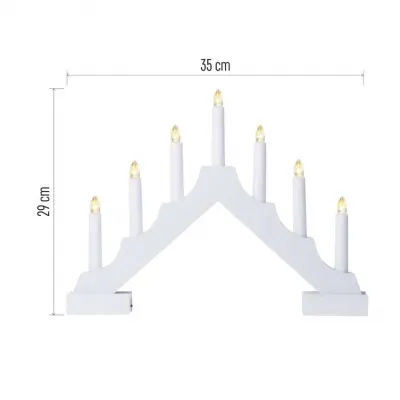 Świecznik świateczny biały drewniany 7 LED 29 cm 2x AA ciepła biel IP20 timer EMOS (DCAW12)