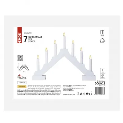 Świecznik świateczny biały drewniany 7 LED 29 cm 2x AA ciepła biel IP20 timer EMOS (DCAW12)