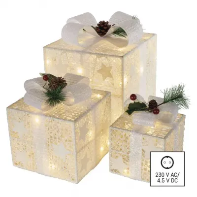 Dekoracja świąteczna 60 LED prezenty 11/13,5/20 cm złote zimna biel IP44 EMOS (DCFC27)