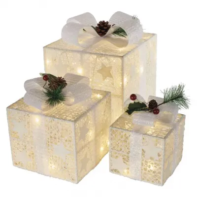 Dekoracja świąteczna 60 LED prezenty 11/13,5/20 cm złote zimna biel IP44 EMOS (DCFC27)
