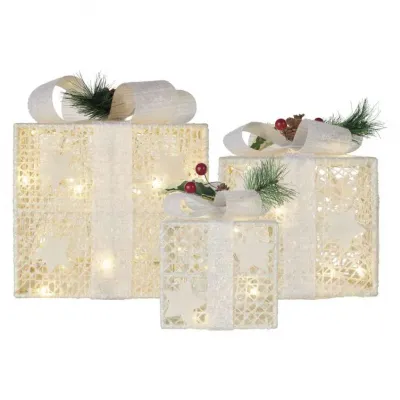 Dekoracja świąteczna 60 LED prezenty 11/13,5/20 cm złote zimna biel IP44 EMOS (DCFC27)