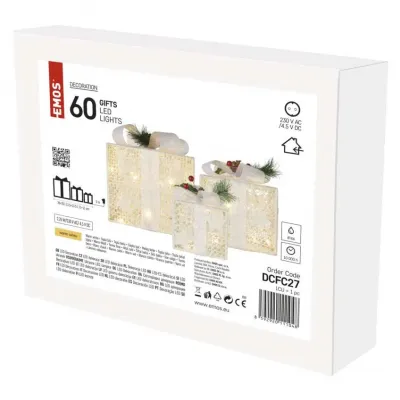 Dekoracja świąteczna 60 LED prezenty 11/13,5/20 cm złote zimna biel IP44 EMOS (DCFC27)