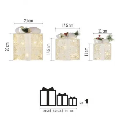 Dekoracja świąteczna 60 LED prezenty 11/13,5/20 cm złote zimna biel IP44 EMOS (DCFC27)