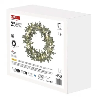 Wieniec świateczny jemioła 25 LED 3xAA ciepła biel IP20 timer EMOS (DCTW28)