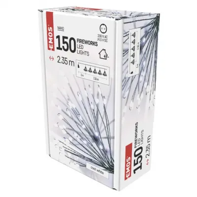 Lampki nano łezki frędzle 150 LED 2,35 m zimna biel IP20 timer EMOS (D3AC08)