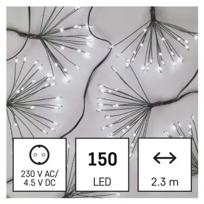 Lampki nano łezki frędzle 150 LED 2,35 m zimna biel IP20 timer EMOS (D3AC08)