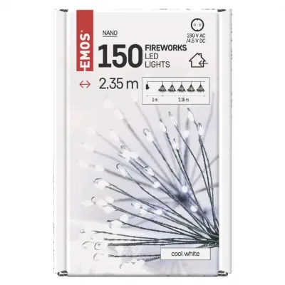 Lampki nano łezki frędzle 150 LED 2,35 m zimna biel IP20 timer EMOS (D3AC08)