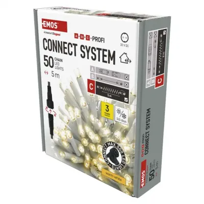 Lampki choinkowee łączone Profi 50 LED 5m ciepła biel biały przewód IP44 timer EMOS (D2AW02)