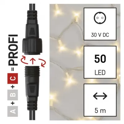 Lampki choinkowee łączone Profi 50 LED 5m ciepła biel biały przewód IP44 timer EMOS (D2AW02)