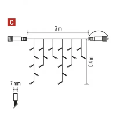 Oświetlenie łączone Profi sople 50 LED 3m zimna biel biały przewód IP44 timer (D2CC02)