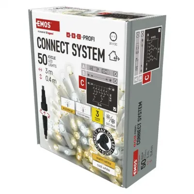 Oświetlenie łączone Profi sople 50LED 3m ciepła+zim biel biały błysz przewód IP44 timer (D2CN02)