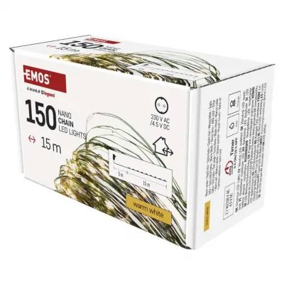 Lampki świateczne nano łezki 150LED 15m ciepła biel IP44 timer EMOS (D3AW05)