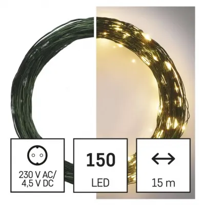Lampki świateczne nano łezki 150LED 15m ciepła biel IP44 timer EMOS (D3AW05)