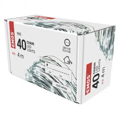 Lampki świąteczne nano łezki 40 LED 4m zimna biel IP44 timer EMOS (D3AC03)