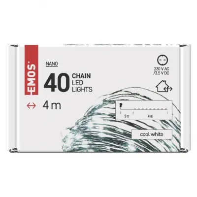 Lampki świąteczne nano łezki 40 LED 4m zimna biel IP44 timer EMOS (D3AC03)