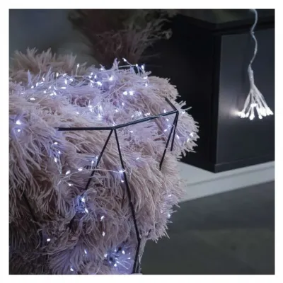 Lampki świąteczne 100LED small nano łezki jeżyk, 2,4m 3xAA zimna biel  IP20 timer EMOS (D3FC01)