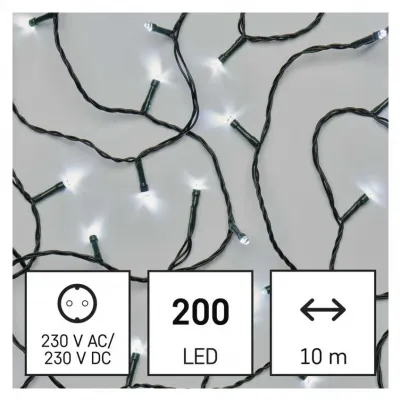 Lampki choinkowe Classic 200 LED 10m zimna biel zielony przewód IP20 EMOS (D4GC03)
