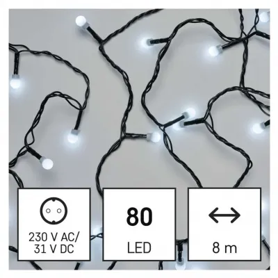 Lampki choinkowe 80 LED cherry 8m zimna biel zielony przewód IP44 8 programów timer EMOS (D5AC22)