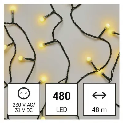 Lampki choinkowe 480 LED cherry 48m ciepła biel zielony przewód IP44 8 programów timer EMOS (D5AW25)