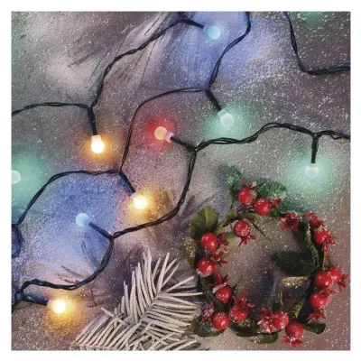 Lampki choinkowe 200 LED cherry 20m multikolor zielony przewód IP44 8 programów timer EMOS (D5AM23)