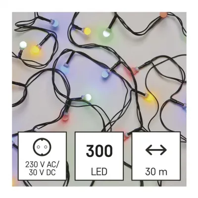 Lampki choinkowe 300 LED cherry 30m multikolor zielony przewód IP44 8 programów timer EMOS (D5AM24)