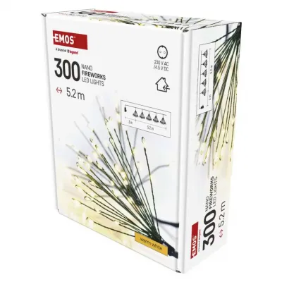Lampki świąteczne nano łezki frędzle 300 LED 5,2 m ciepła biel IP20 timer EMOS (D3AW10)