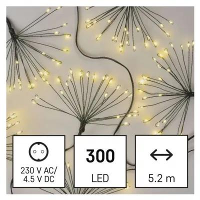 Lampki świąteczne nano łezki frędzle 300 LED 5,2 m ciepła biel IP20 timer EMOS (D3AW10)