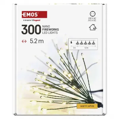 Lampki świąteczne nano łezki frędzle 300 LED 5,2 m ciepła biel IP20 timer EMOS (D3AW10)