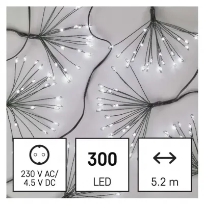 Lampki świąteczne nano łezki frędzle 300 LED 5,2 m zimna biel IP20 timer EMOS (D3AC09)