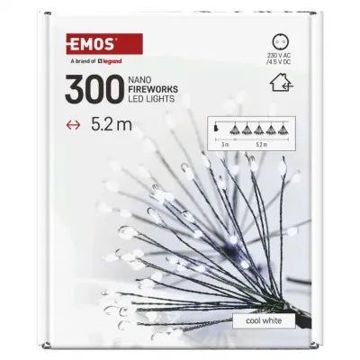 Lampki świąteczne nano łezki frędzle 300 LED 5,2 m zimna biel IP20 timer EMOS (D3AC09)