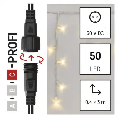 Lampki choinkowe łączone Profi  sople 50 LED 3m ciepła biel biały przewód IP44 timer EMOS (D2CW02)