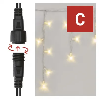 Lampki choinkowe łączone Profi  sople 50 LED 3m ciepła biel biały przewód IP44 timer EMOS (D2CW02)