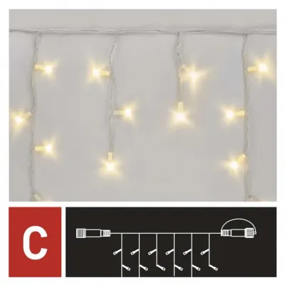 Lampki choinkowe łączone Profi  sople 50 LED 3m ciepła biel biały przewód IP44 timer EMOS (D2CW02)